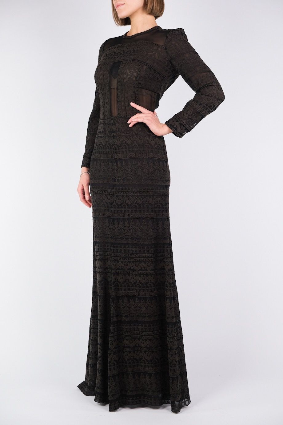 image 2 Платье в пол коричневого цвета с длинным рукавом