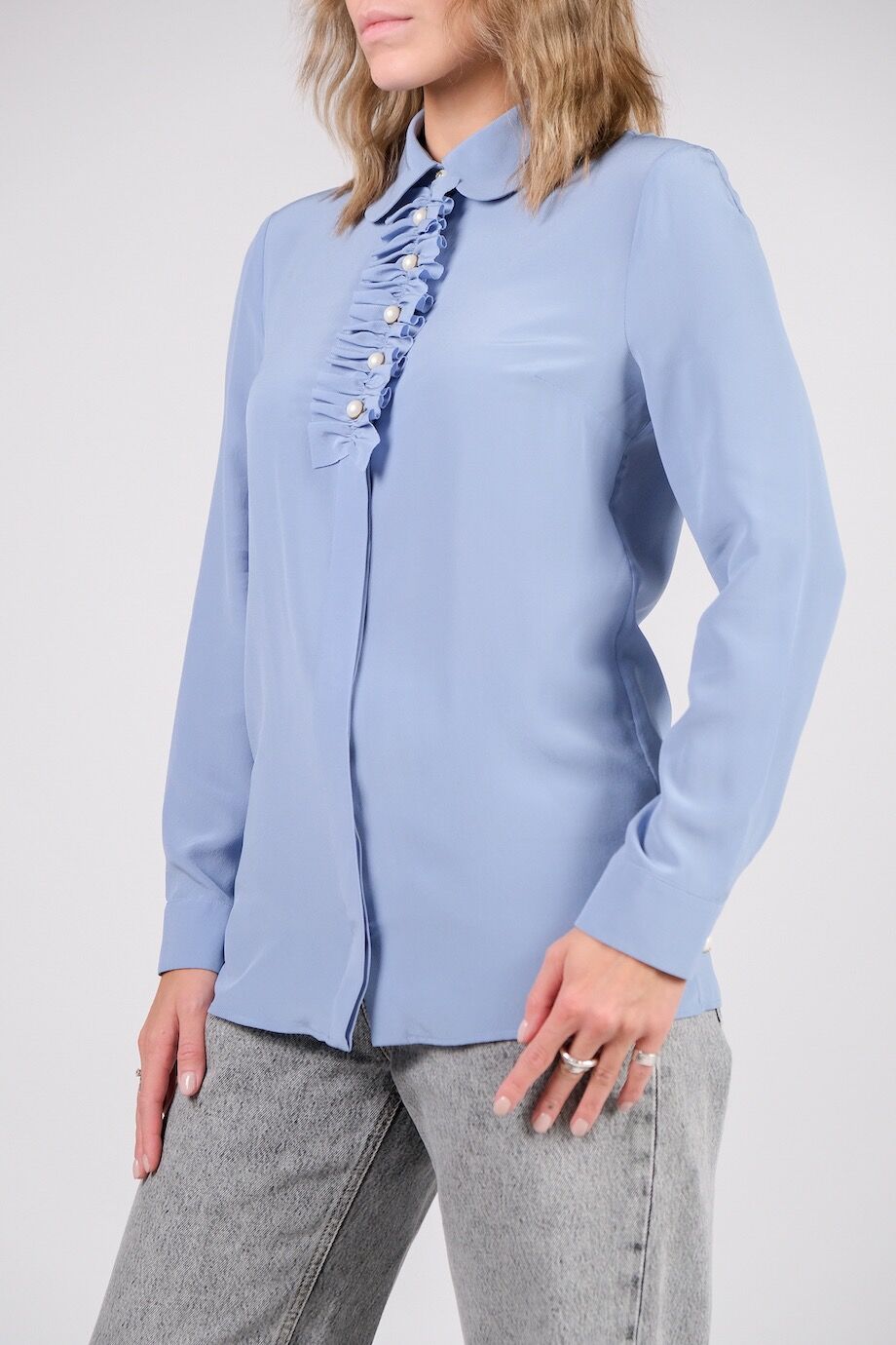 image 2 Шелковая блуза голубого цвета с жабо