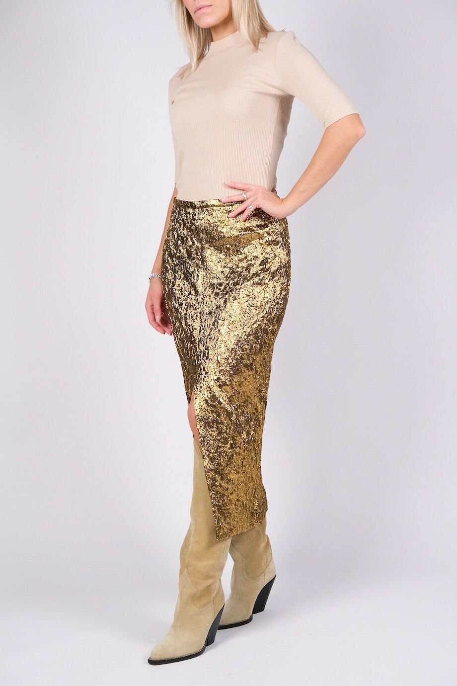 image 1 Жаккардовая юбка миди золотого цвета
