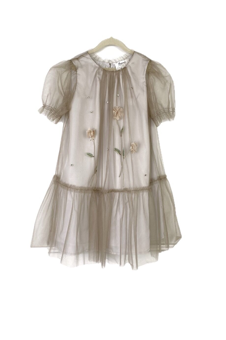 image 1 Детское платье из сетки бежевого цвета с аппликацией