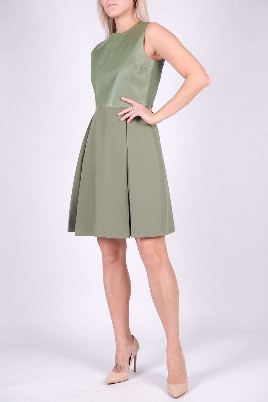 image 2 Комбинированное платье оливкового цвета