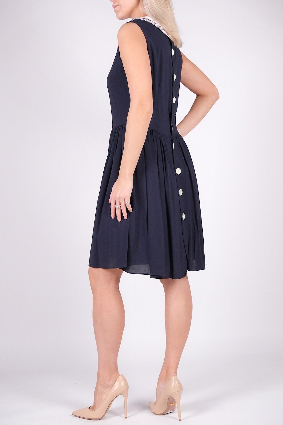 image 3 Платье темно-синего цвета с белым воротником и вышивкой