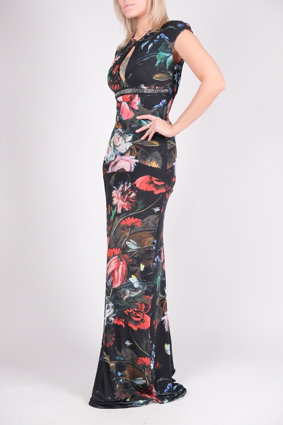 image 2 Платье в пол чёрного цвета с цветочным принтом