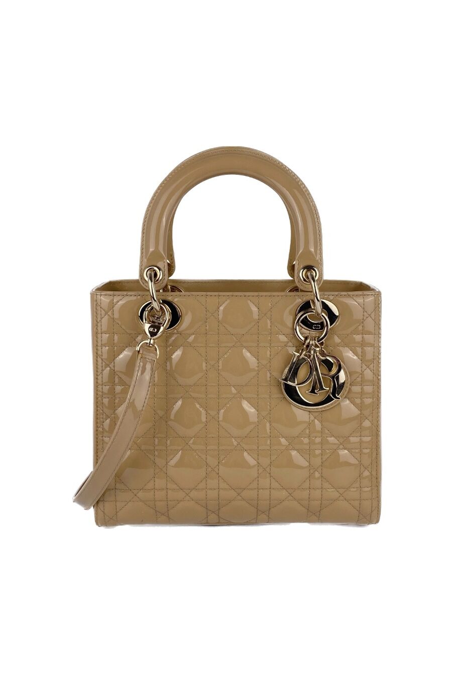 image 1 Лаковая сумка Lady Dior бежевого цвета