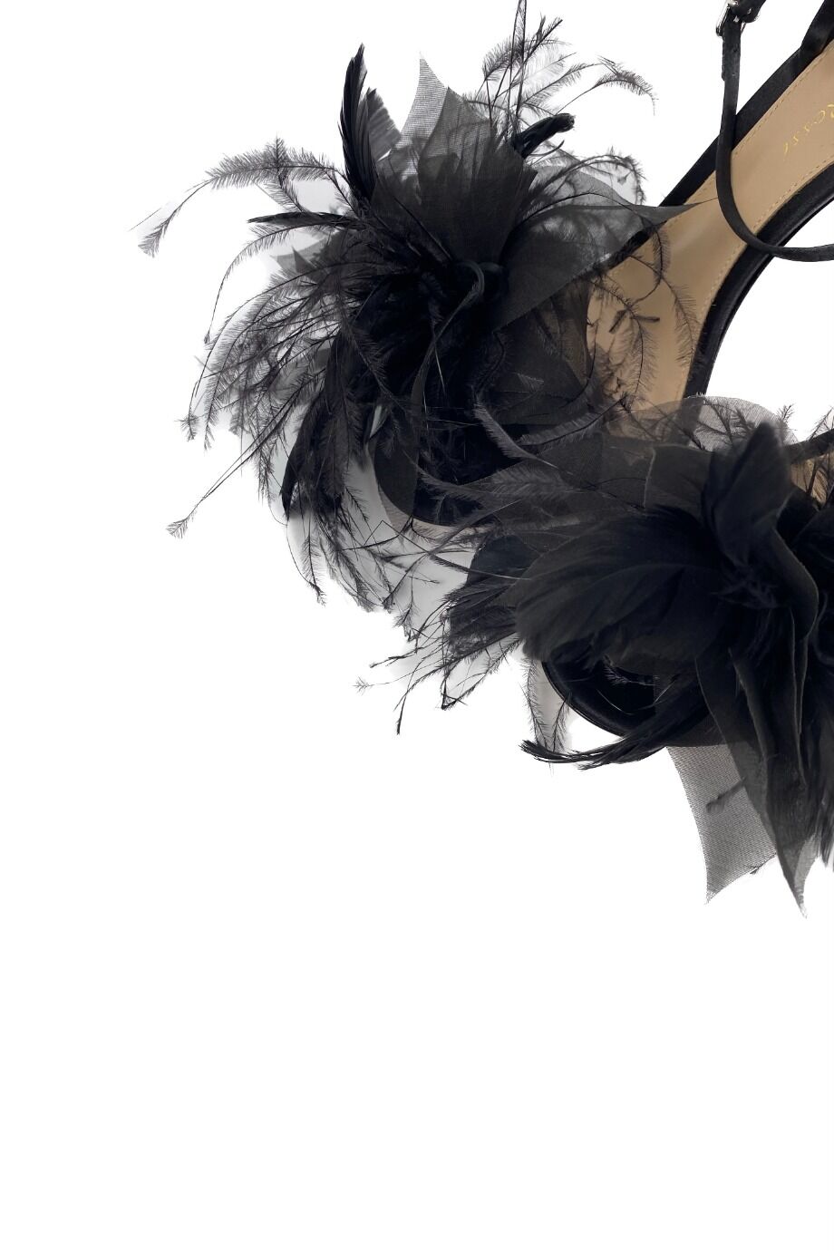 image 3 Сатиновые босоножки  чёрного цвета с декором из перьев