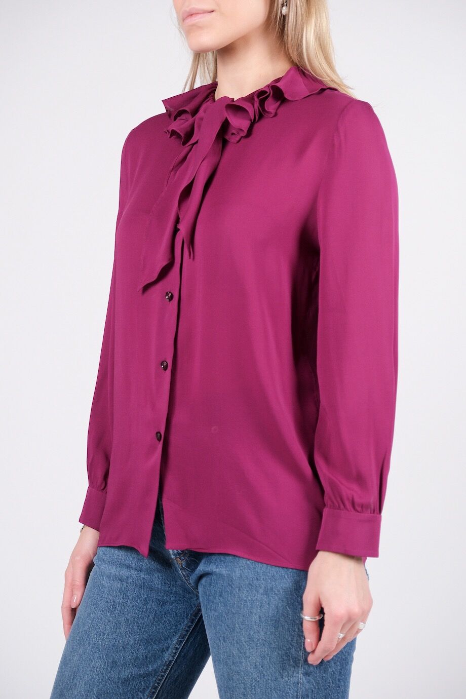image 2 Шелковая блуза цвета фуксия с воланами