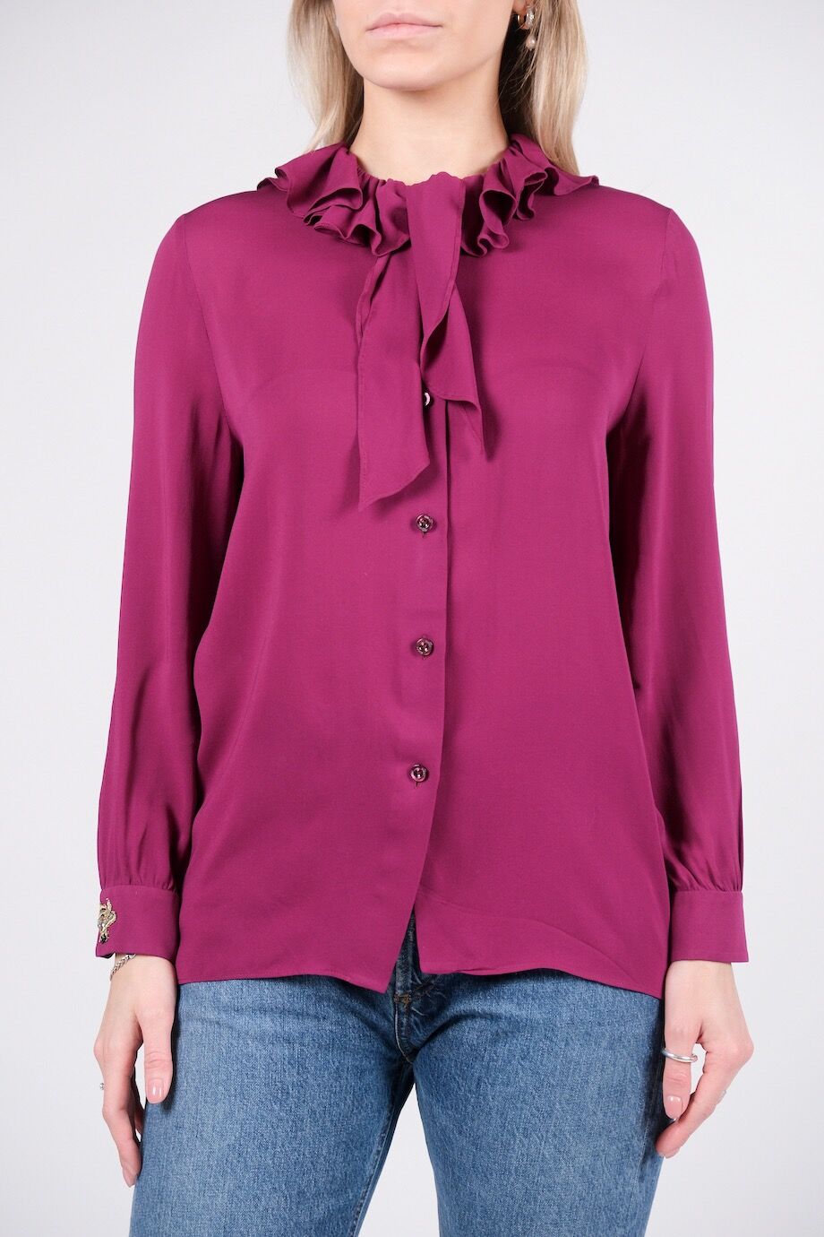 image 1 Шелковая блуза цвета фуксия с воланами