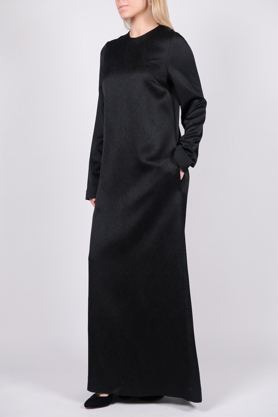 image 2 Платье в пол черного цвета с длинным рукавом