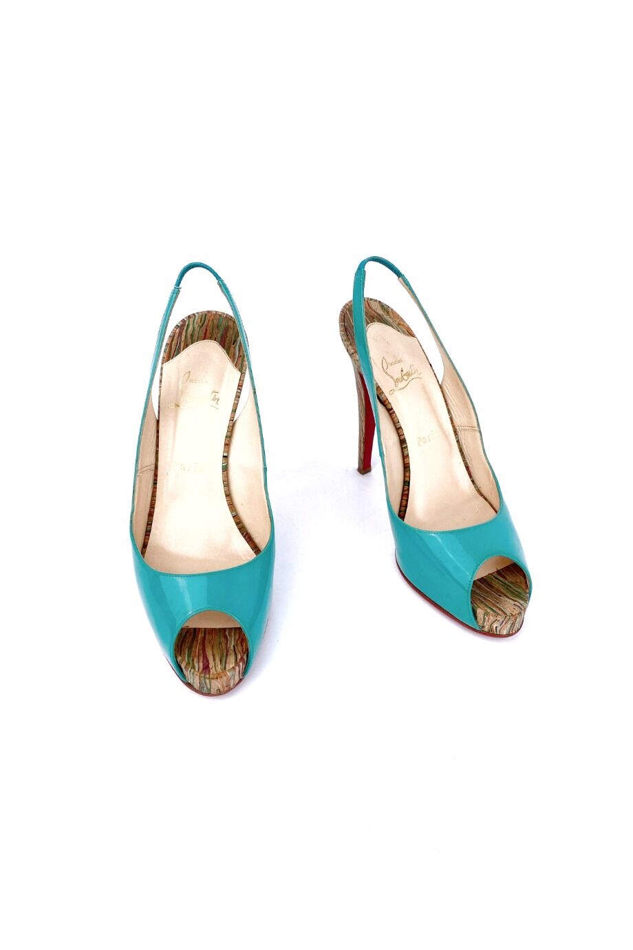 image 2 Лаковые туфли бирюзового цвета с цветным каблуком и открытым носиком
