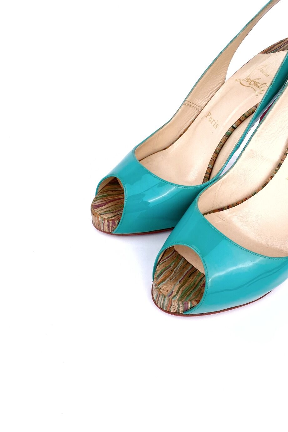 image 3 Лаковые туфли бирюзового цвета с цветным каблуком и открытым носиком