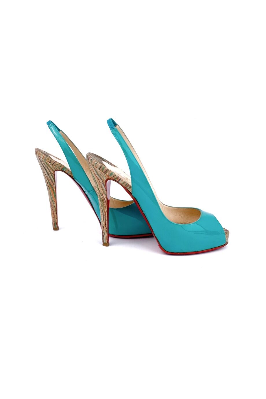 image 5 Лаковые туфли бирюзового цвета с цветным каблуком и открытым носиком