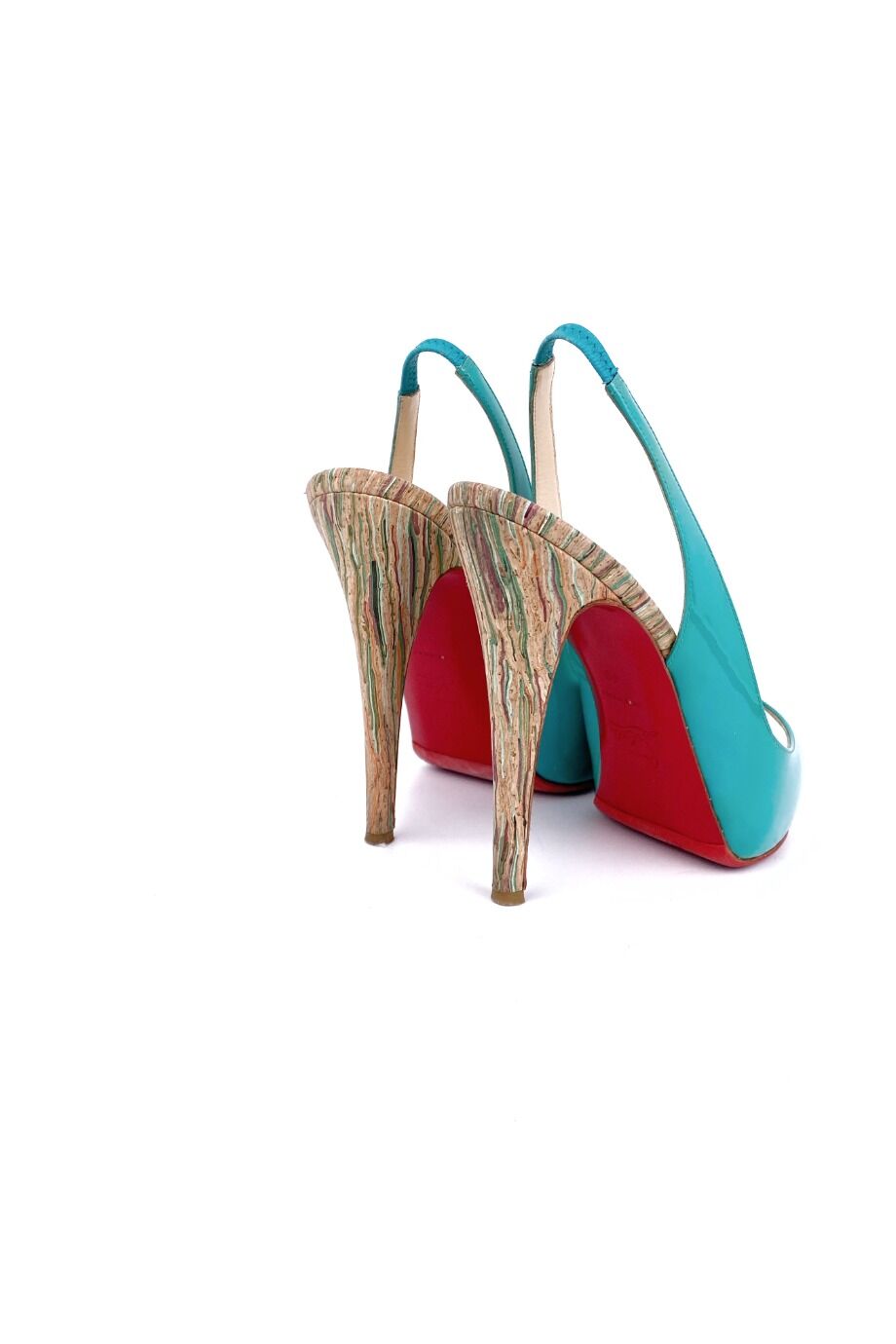 image 4 Лаковые туфли бирюзового цвета с цветным каблуком и открытым носиком