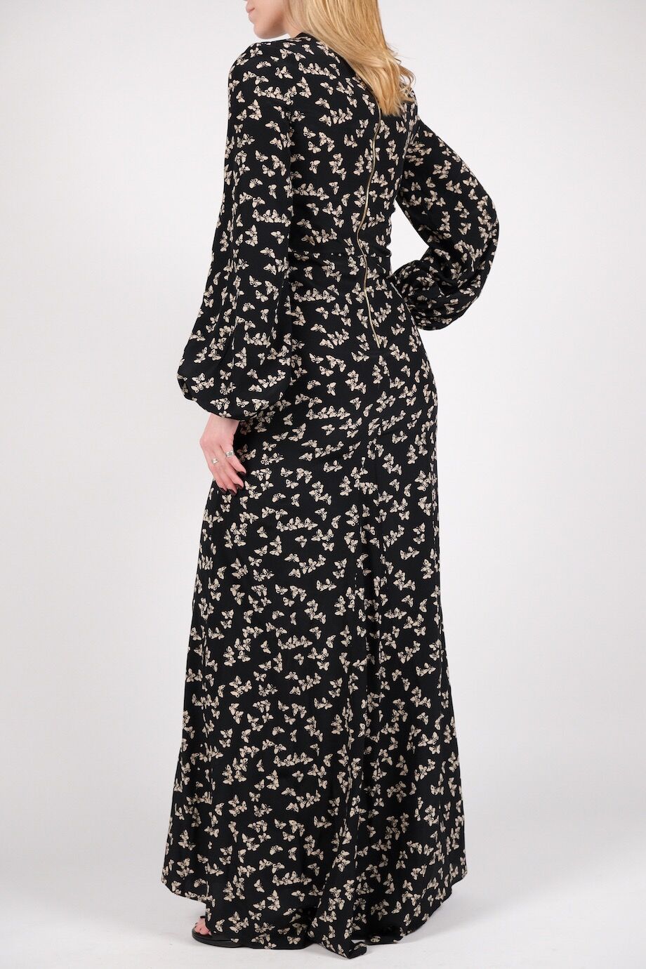 image 3 Платье макси с длинным рукавом черного цвета с принтом- бабочки