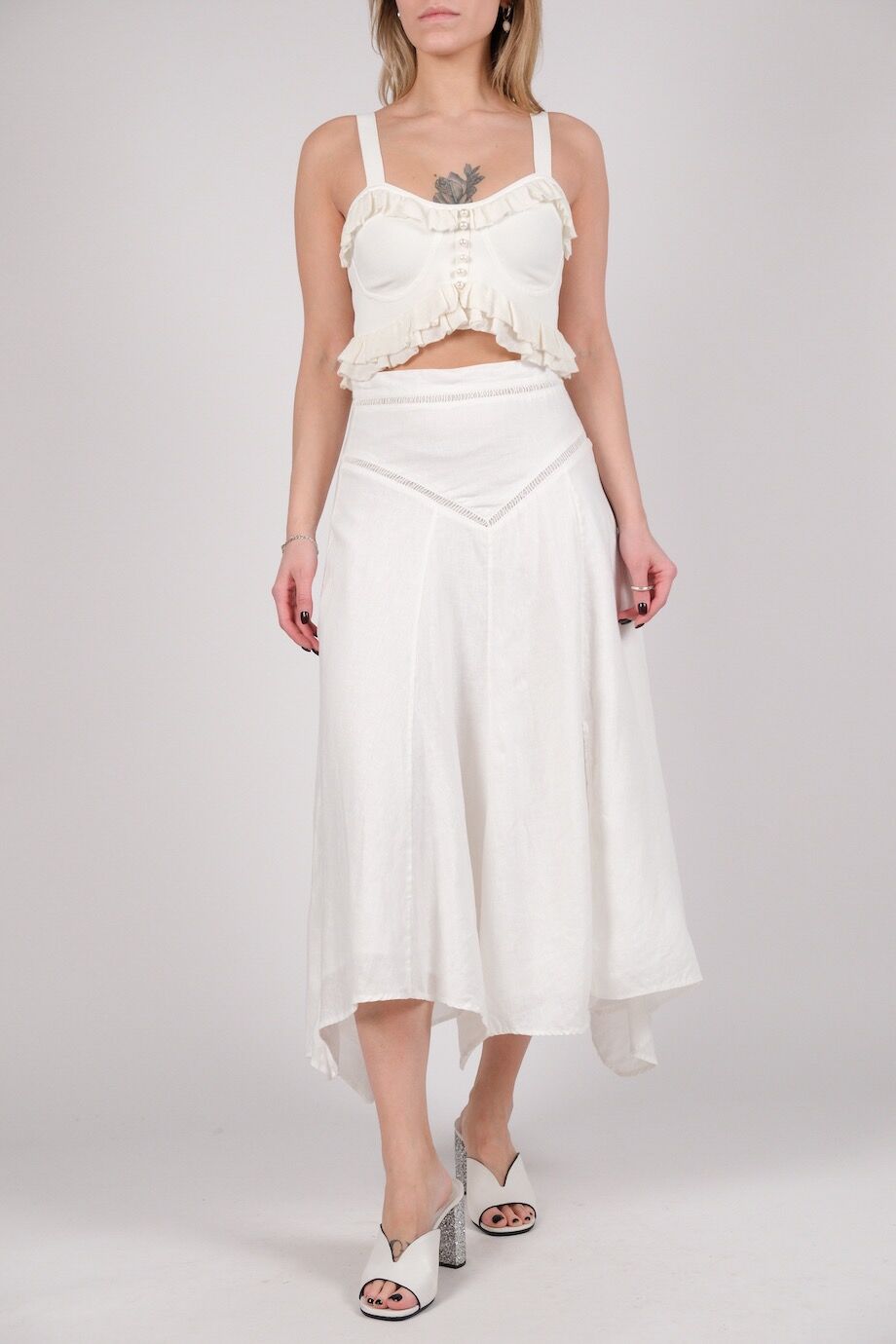 image 1 Льняная юбка с шитьем белого цвета