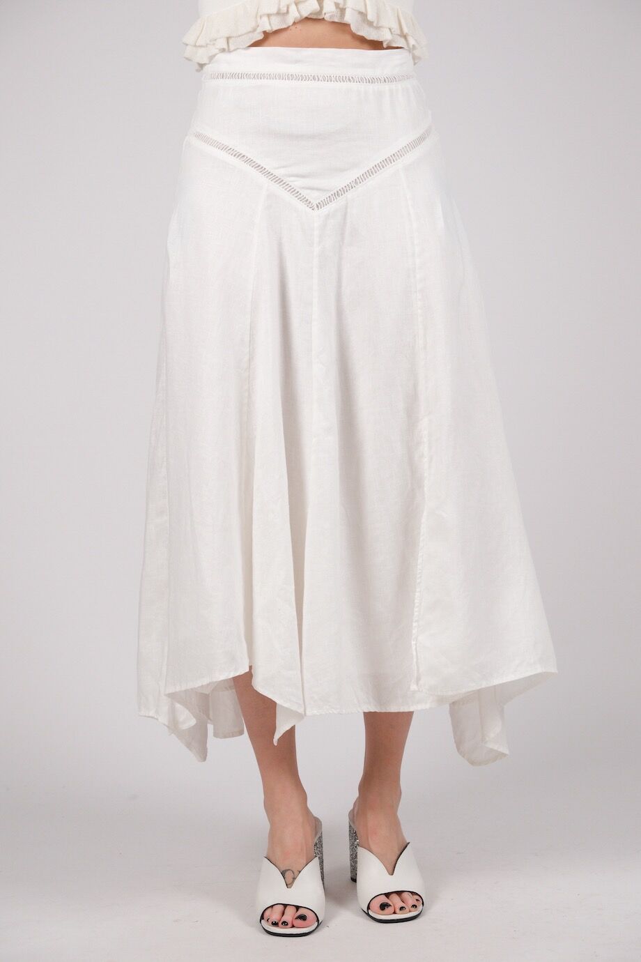 image 2 Льняная юбка с шитьем белого цвета