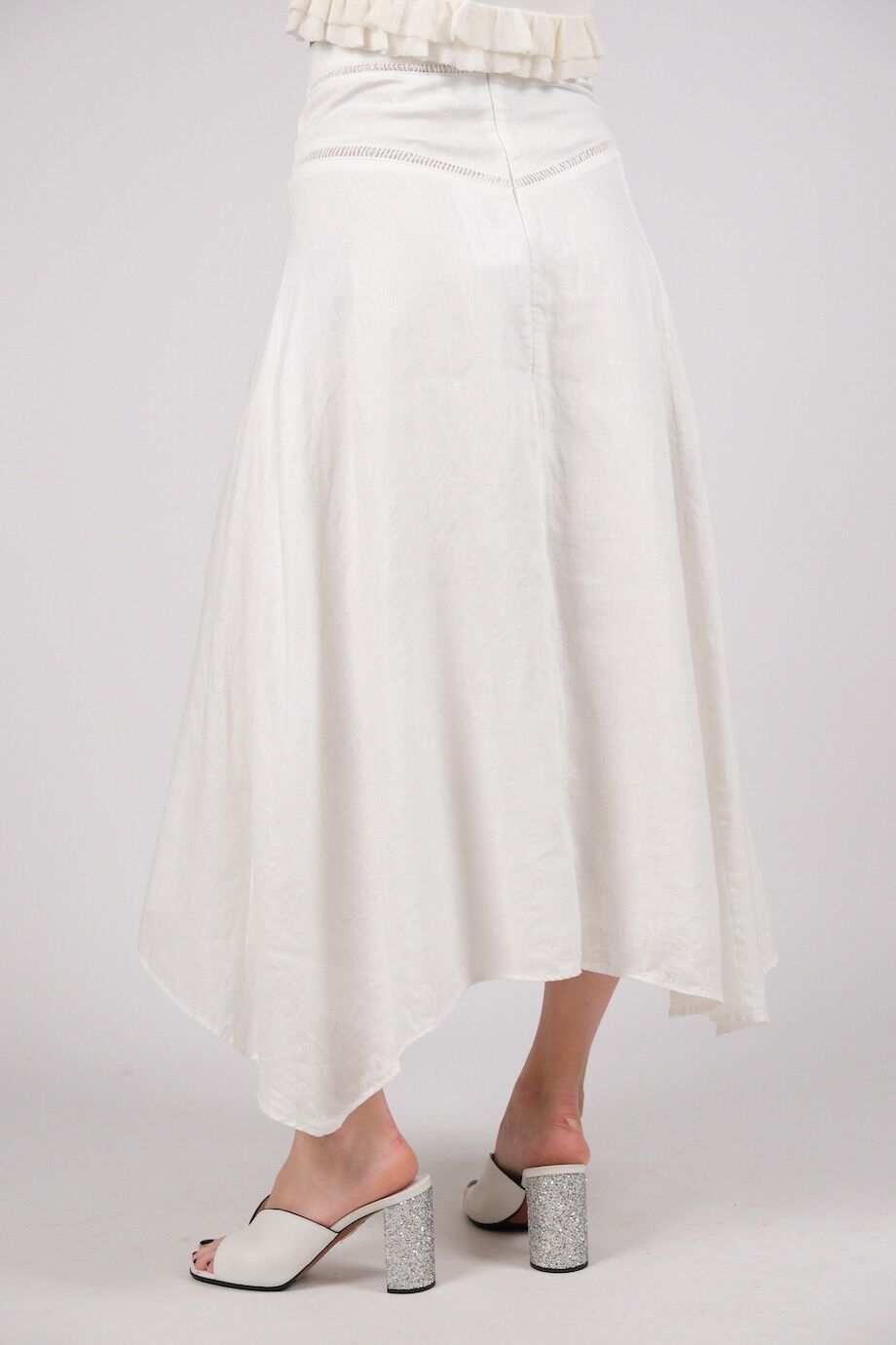 image 4 Льняная юбка с шитьем белого цвета