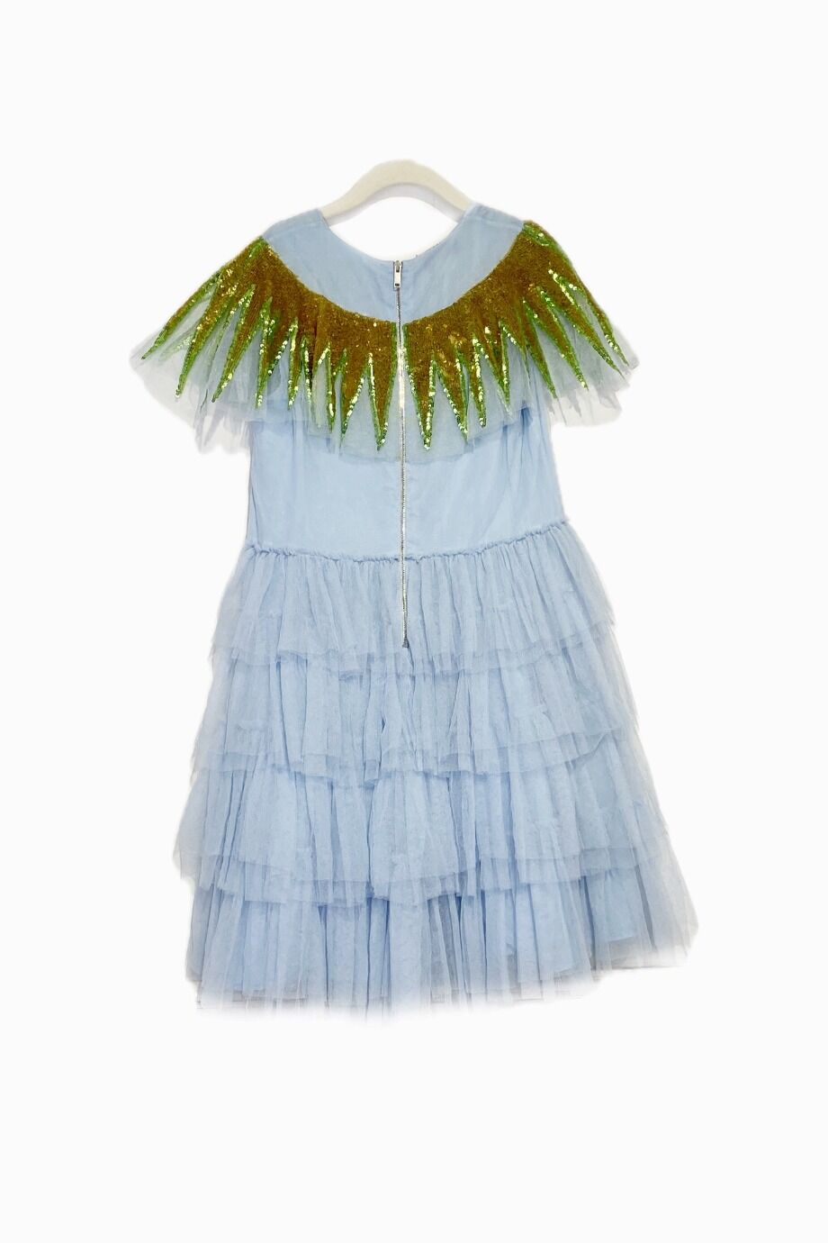 image 2 Детское платье голубого цвета с аппликацией из пайеток на поясе и вороте