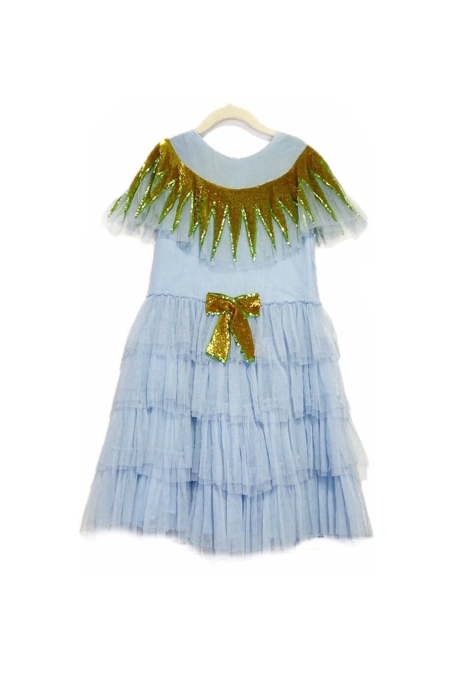 image 1 Детское платье голубого цвета с аппликацией из пайеток на поясе и вороте