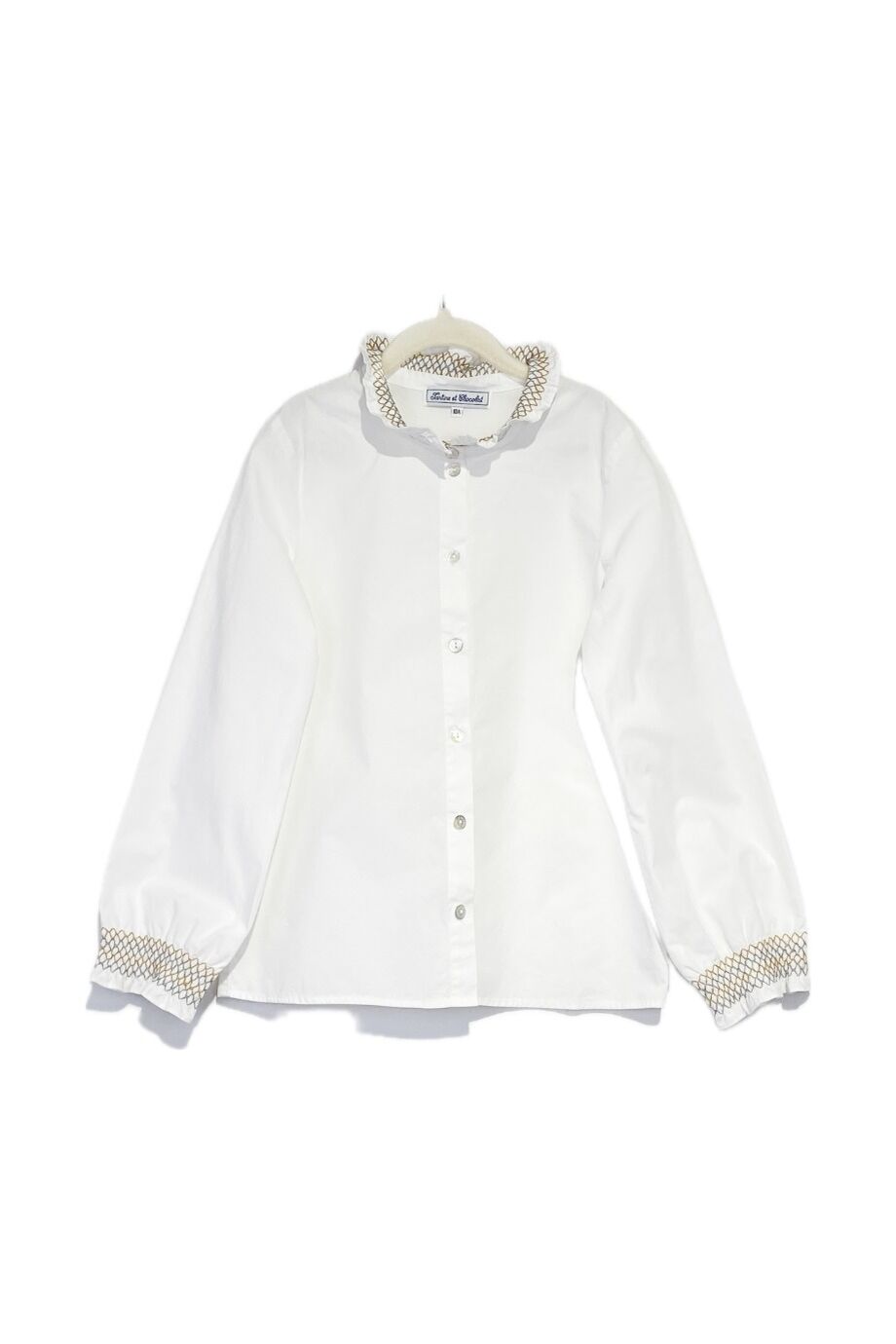 image 1 Детская рубашка белого цвета с вышивкой на воротнике и манжетах
