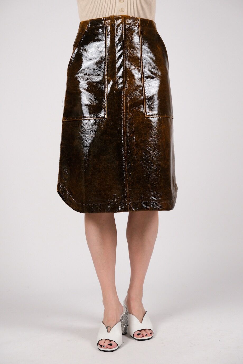image 2 Лаковая юбка коричневого цвета