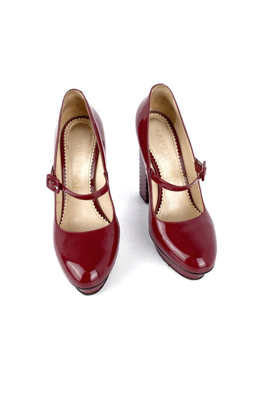 image 2 Лаковые туфли ягодного цвета на фигурном каблуке