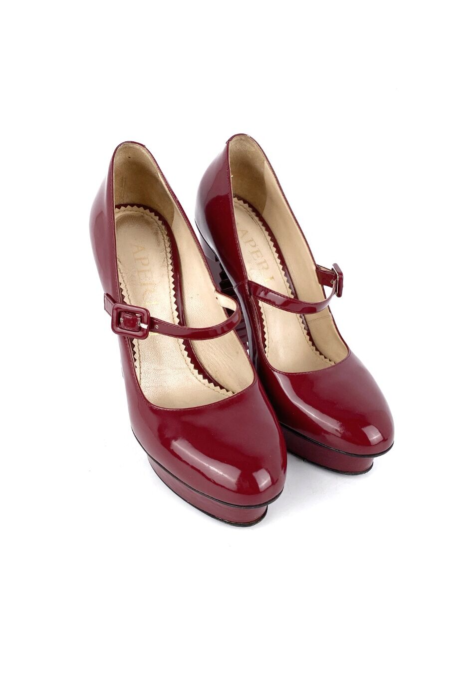 image 1 Лаковые туфли ягодного цвета на фигурном каблуке