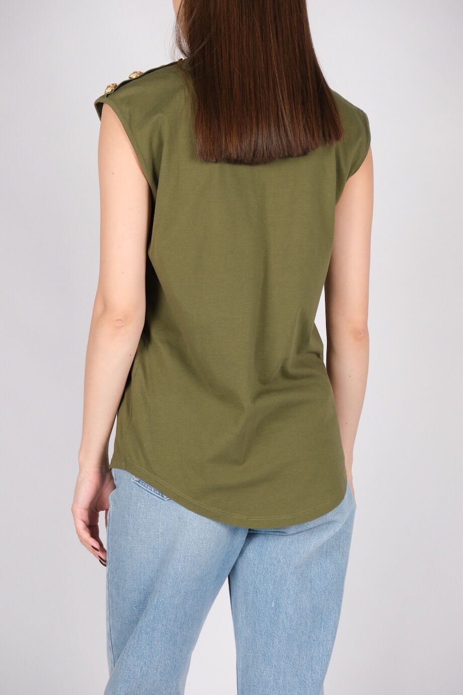 image 3 Футболка цвета хаки с золотыми пуговицами и лого