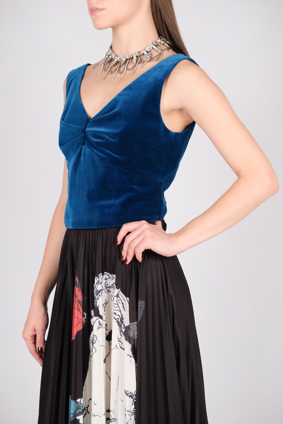 image 3 Топ из велюра темно-синего цвета