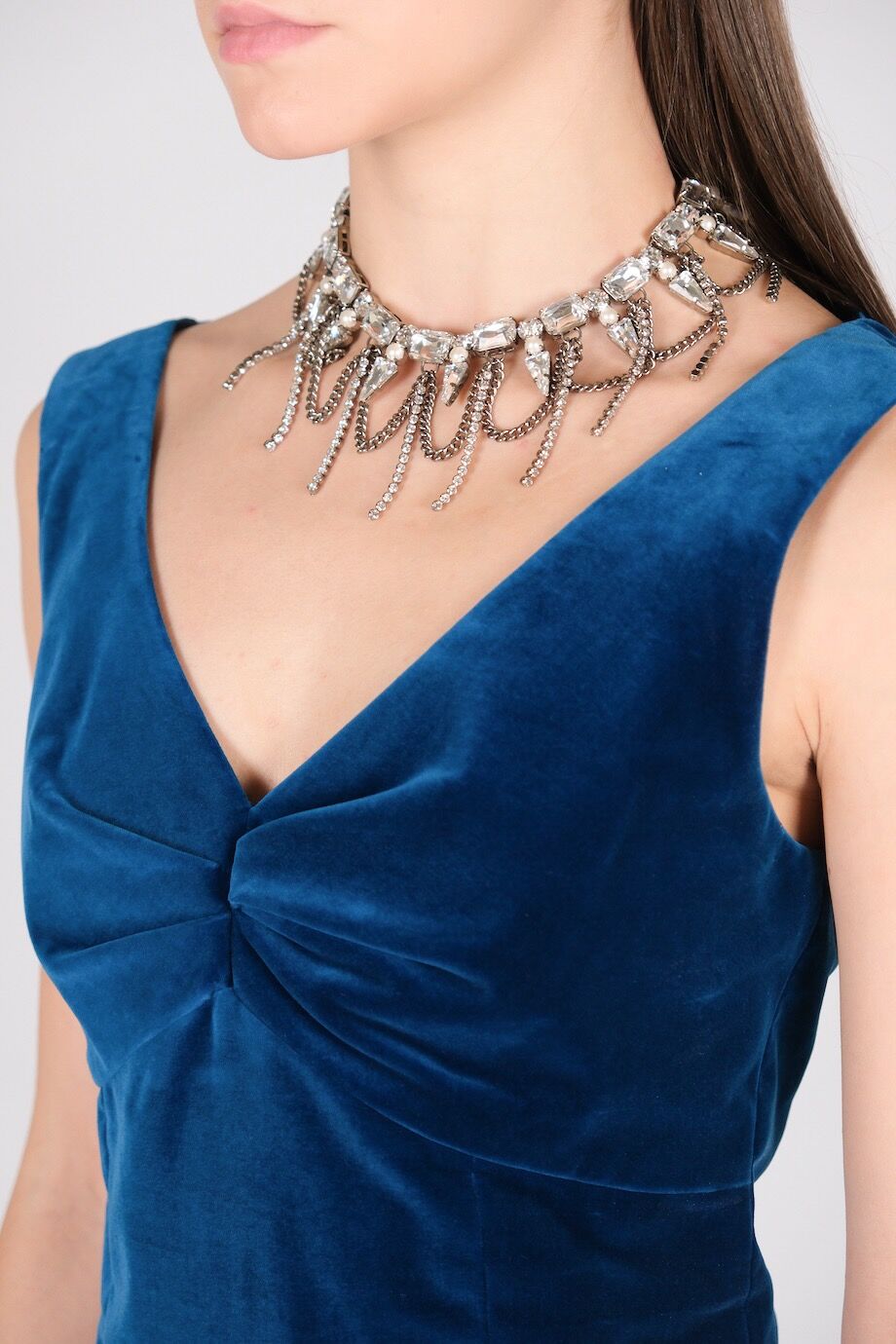 image 4 Топ из велюра темно-синего цвета