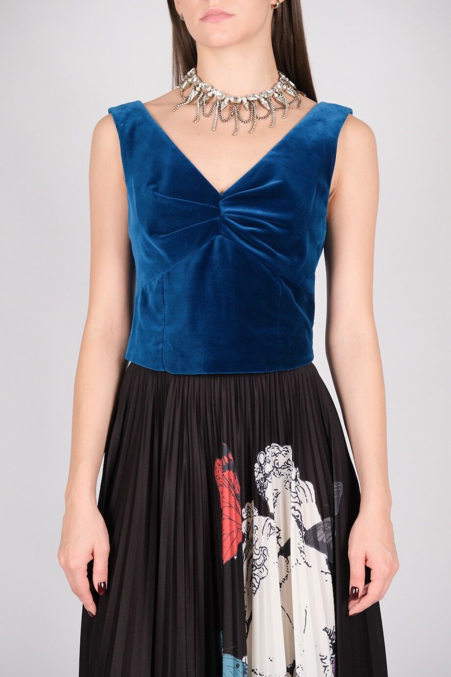 image 2 Топ из велюра темно-синего цвета