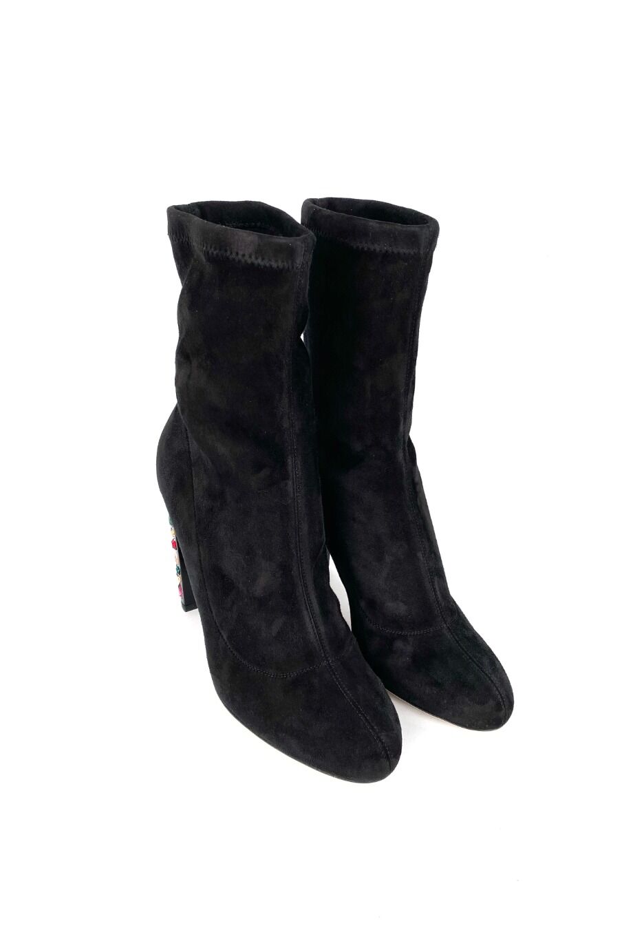 image 1 Ботильоны замшевые черного цвета с камнями на каблуке