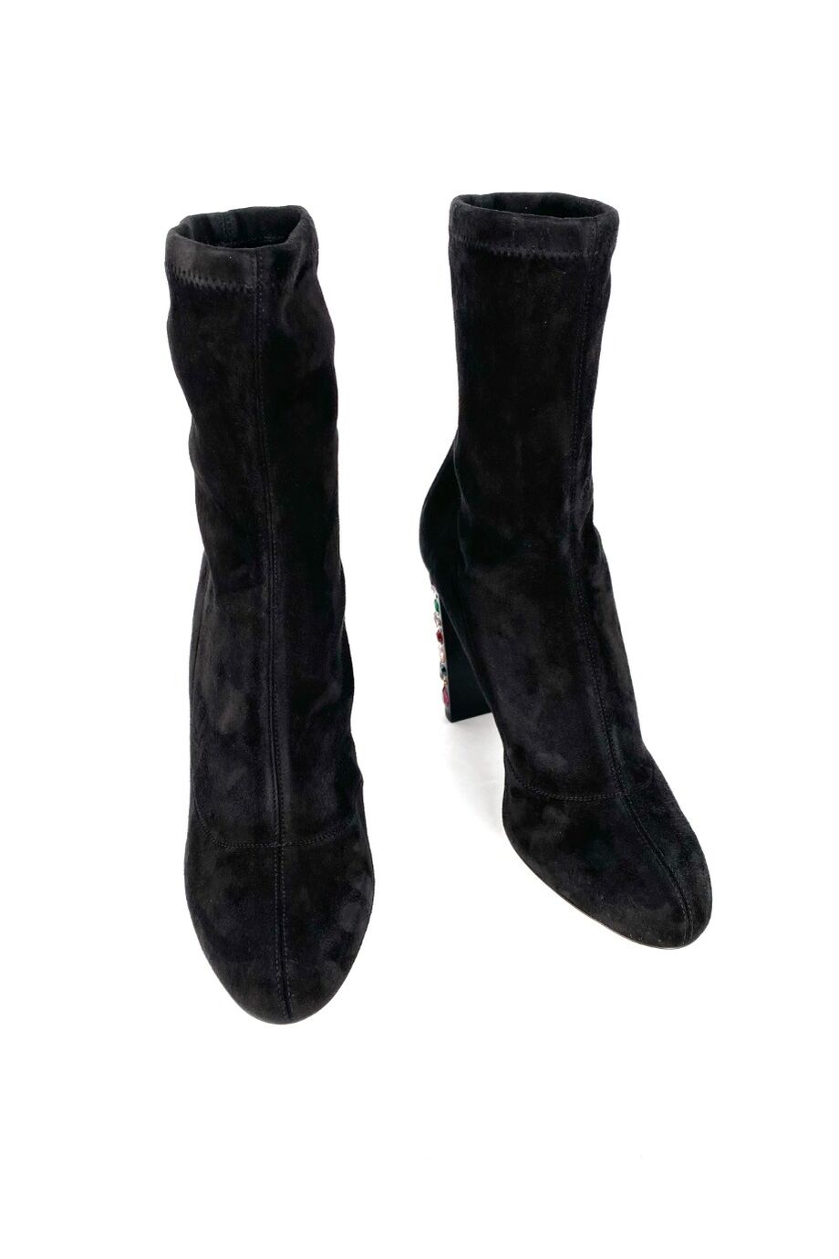 image 2 Ботильоны замшевые черного цвета с камнями на каблуке