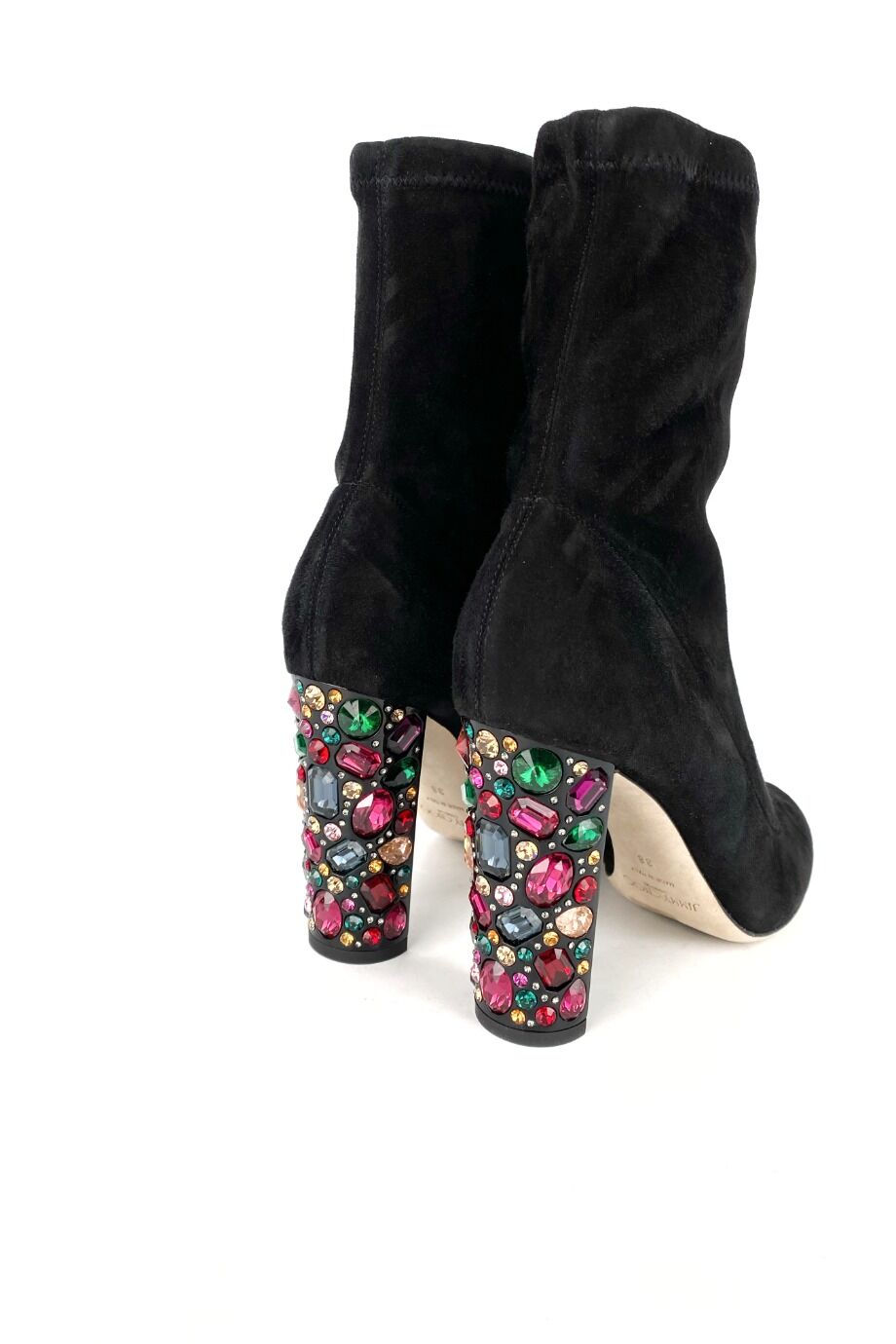 image 4 Ботильоны замшевые черного цвета с камнями на каблуке