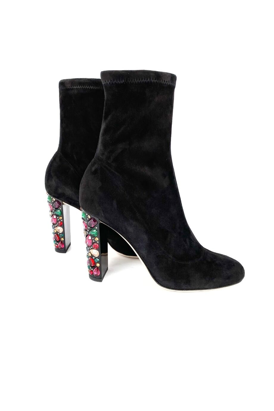 image 5 Ботильоны замшевые черного цвета с камнями на каблуке