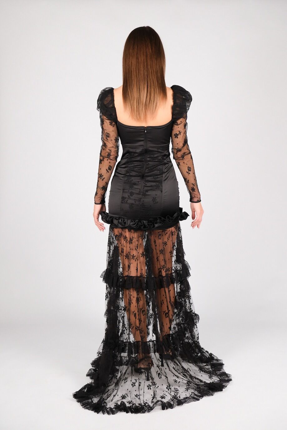 image 4 Комбинированное платье с кружевом на шнуровке чёрного цвета