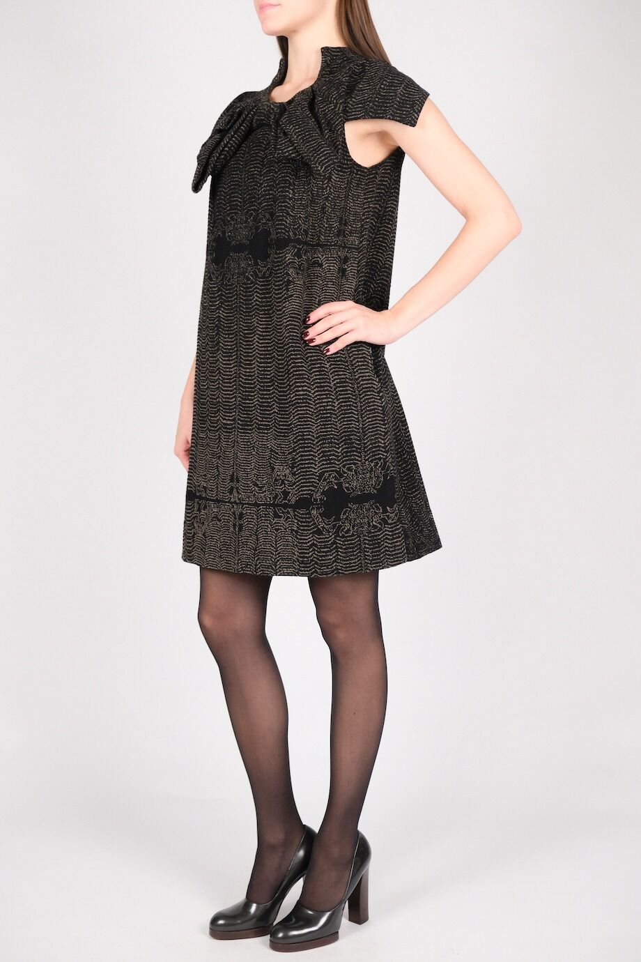 image 2 Платье чёрного цвета с принтом и бантом