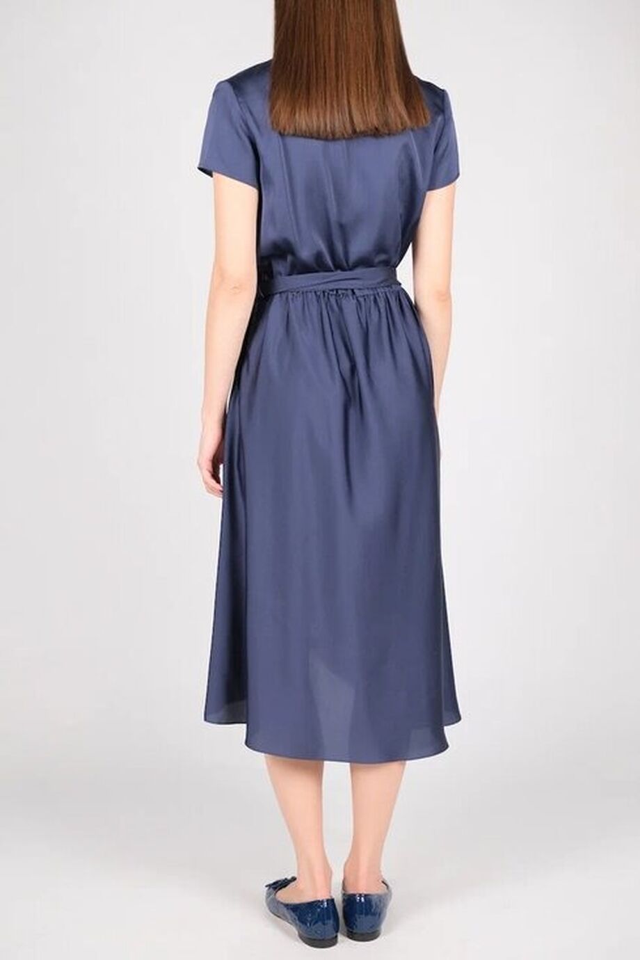 image 3 Платье на запах темно-синего цвета с поясом