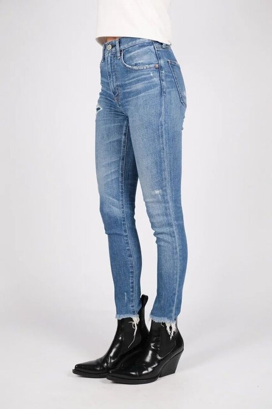 image 4 Джинсы-скинни синего цвета с потертостями