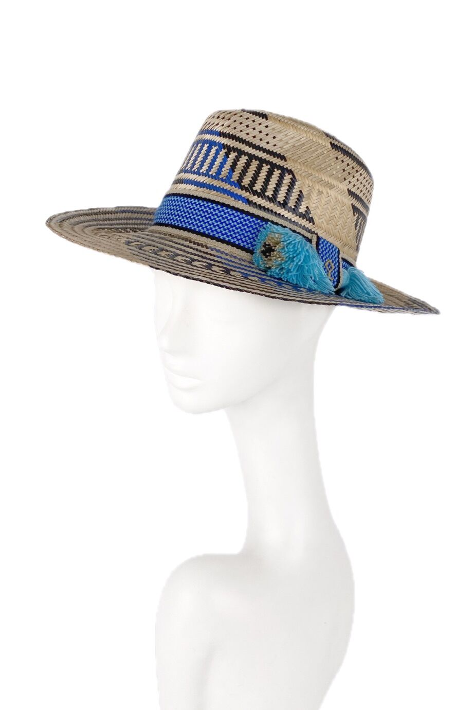 image 2 Соломенная шляпа с орнаментом голубого цвета
