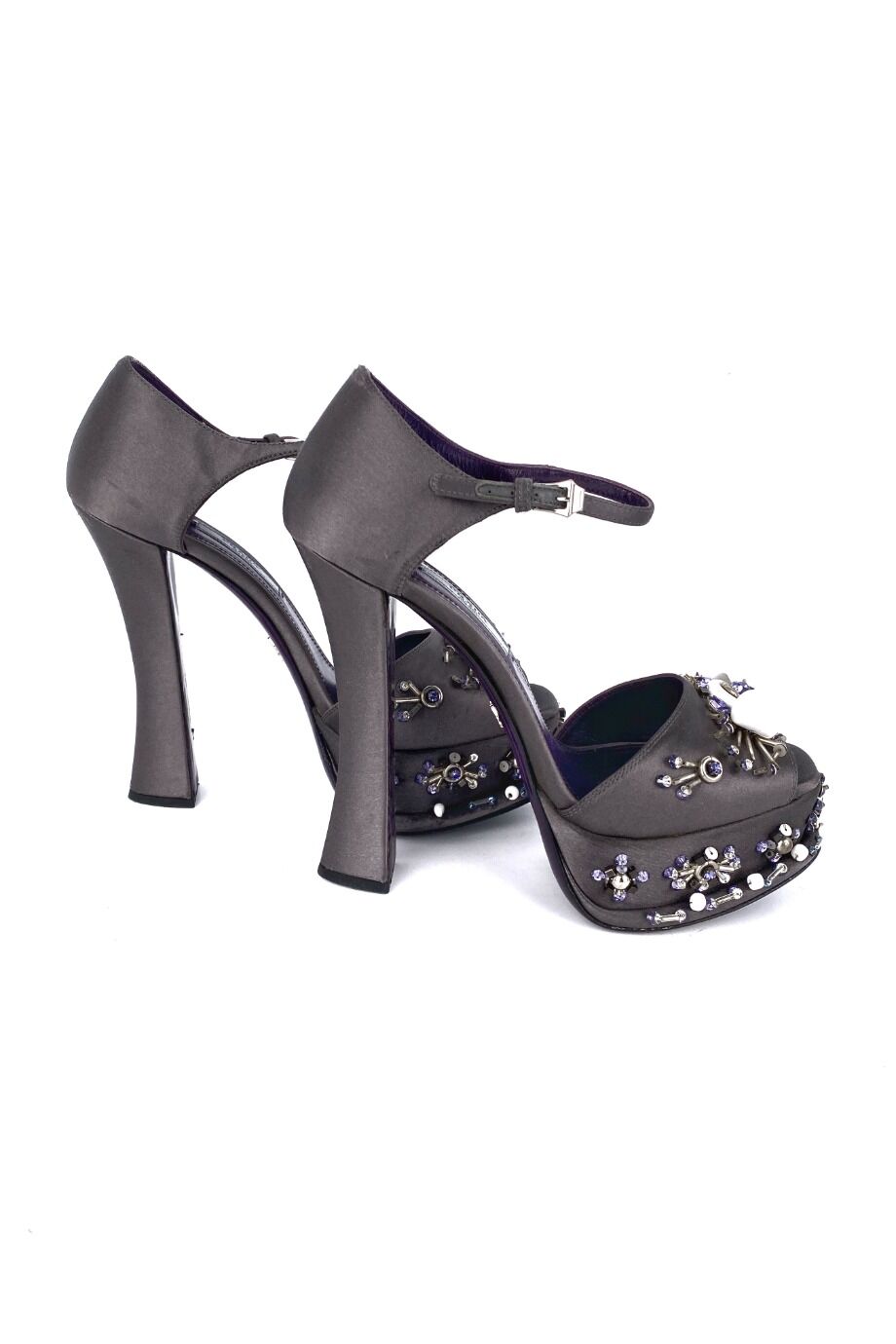 image 5 Сатиновые босоножки серого цвета с декором