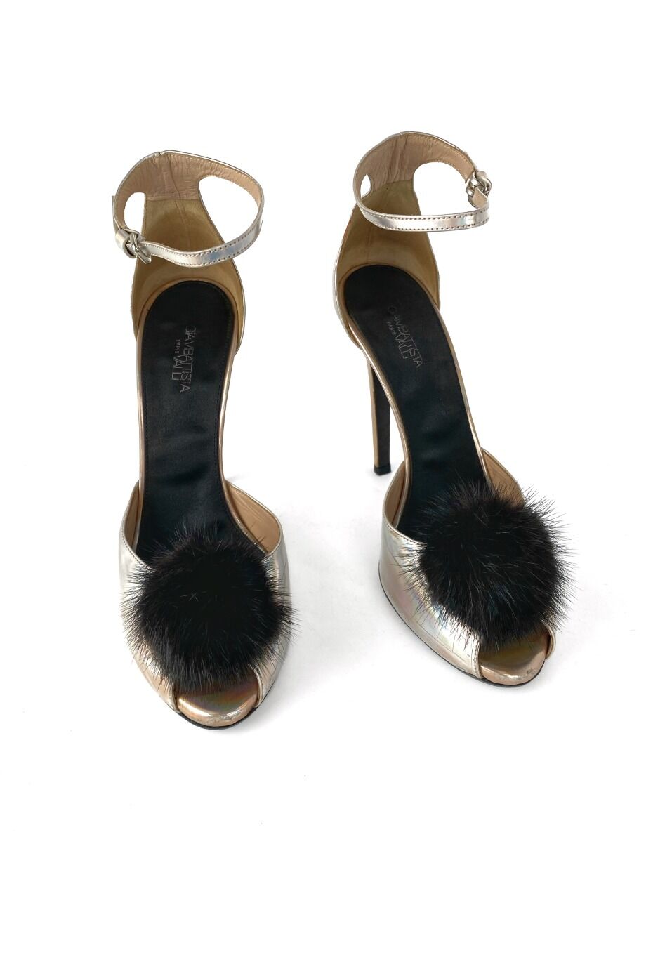 image 2 Босоножки серебристого цвета с меховыми помпонами