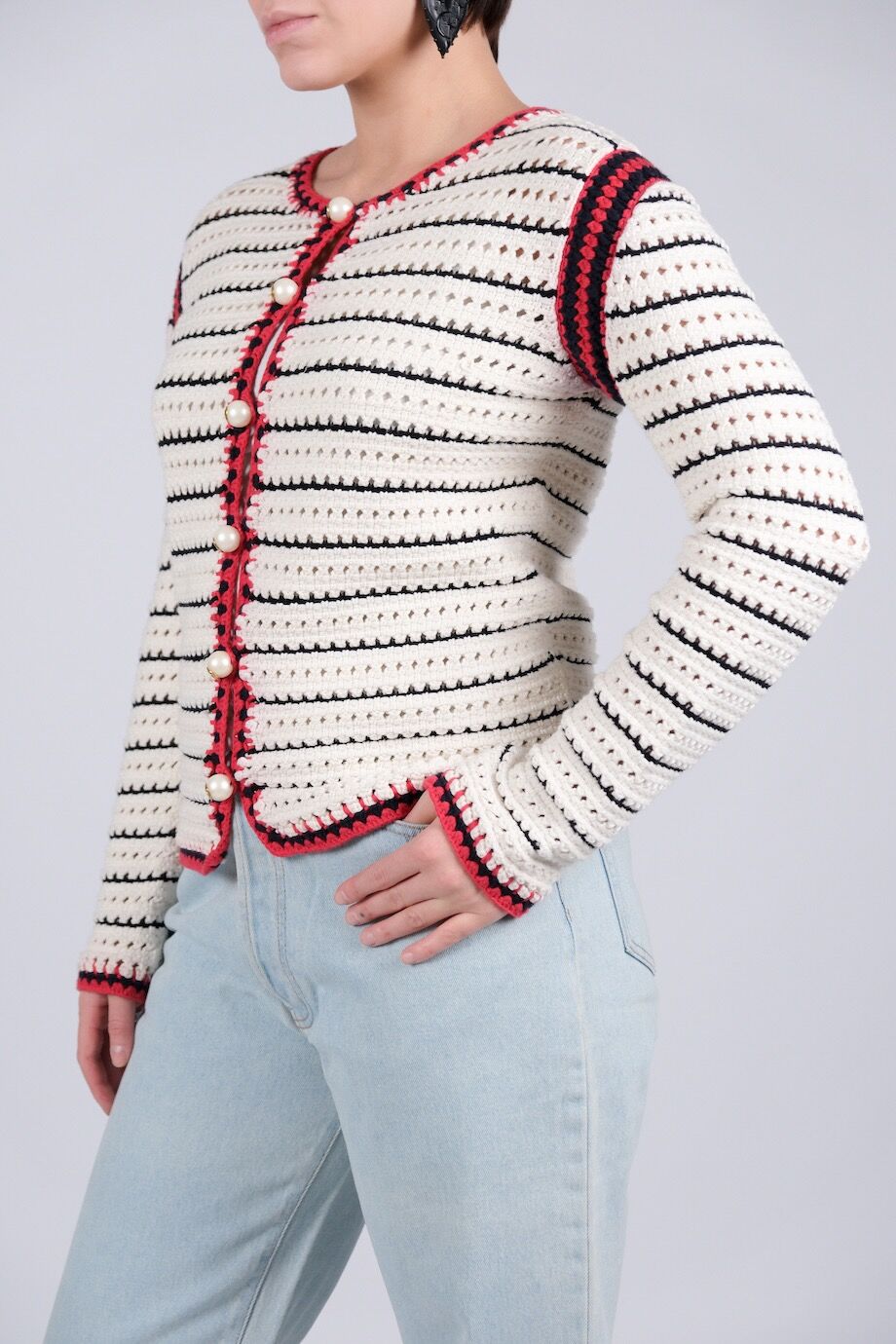 image 2 Кардиган молочного цвета c жемчужными пуговицами