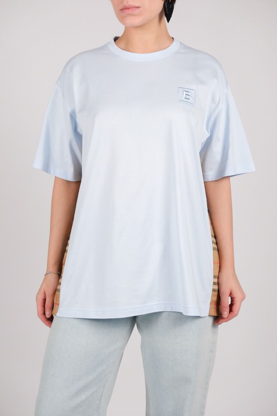 image 1 Футболка голубого цвета с вставками в клетку