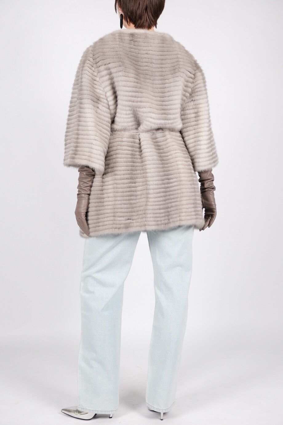 image 5 Норковая шуба серого цвета с коротким рукавом