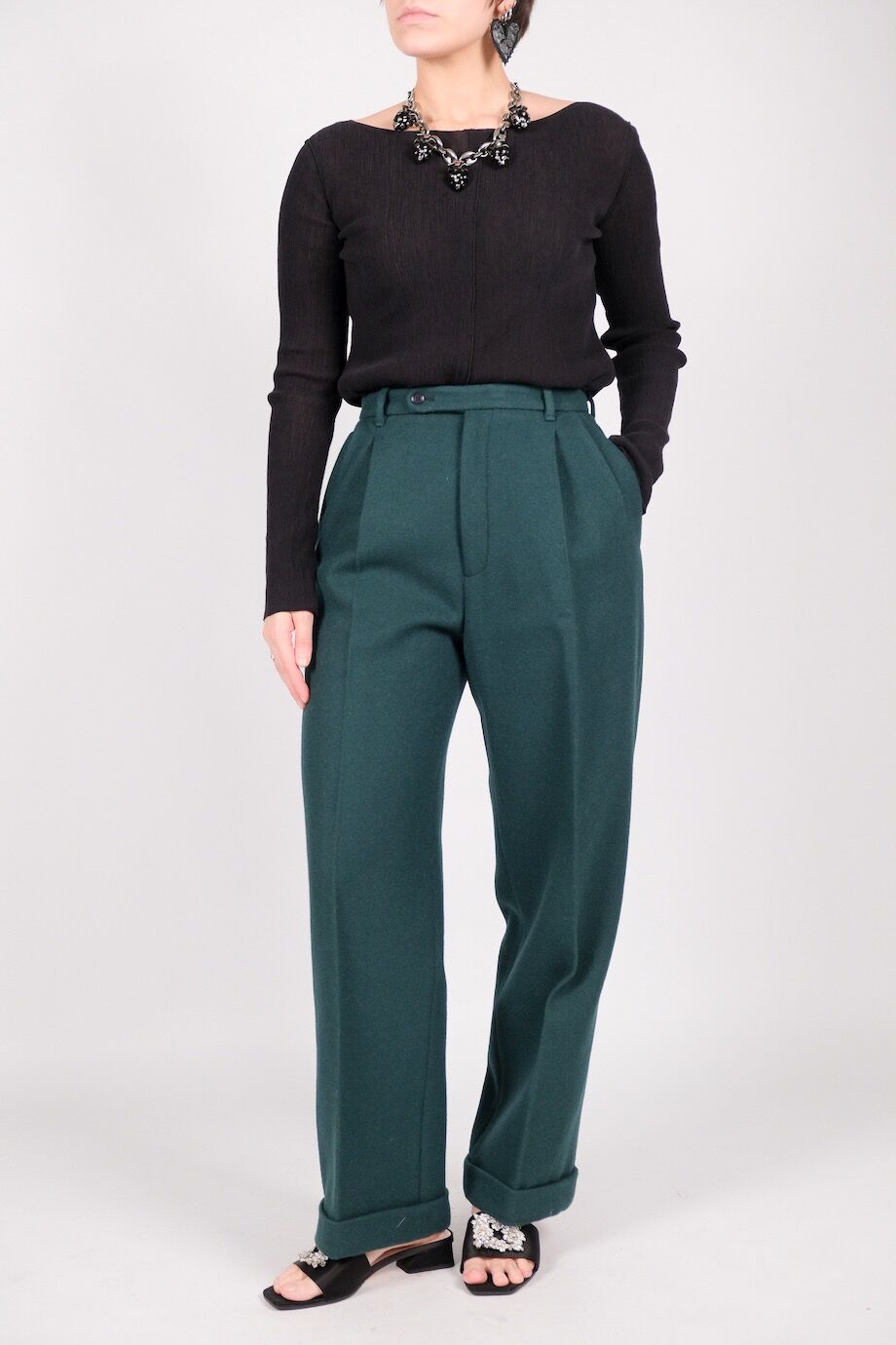 image 1 Брюки из шерсти темно-изумрудного цвета