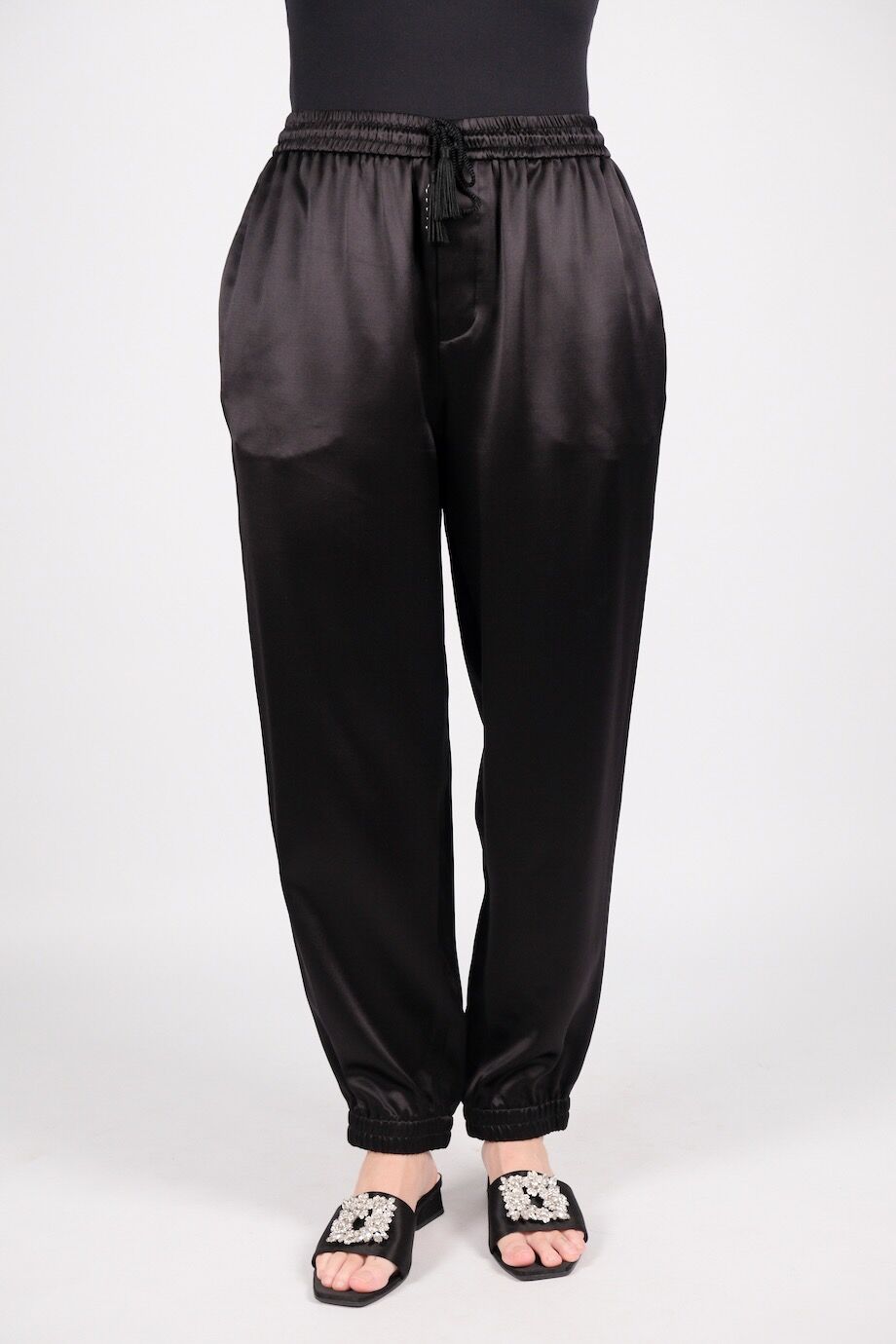 image 2 Шелковые брюки черного цвета с кисточками на завязках