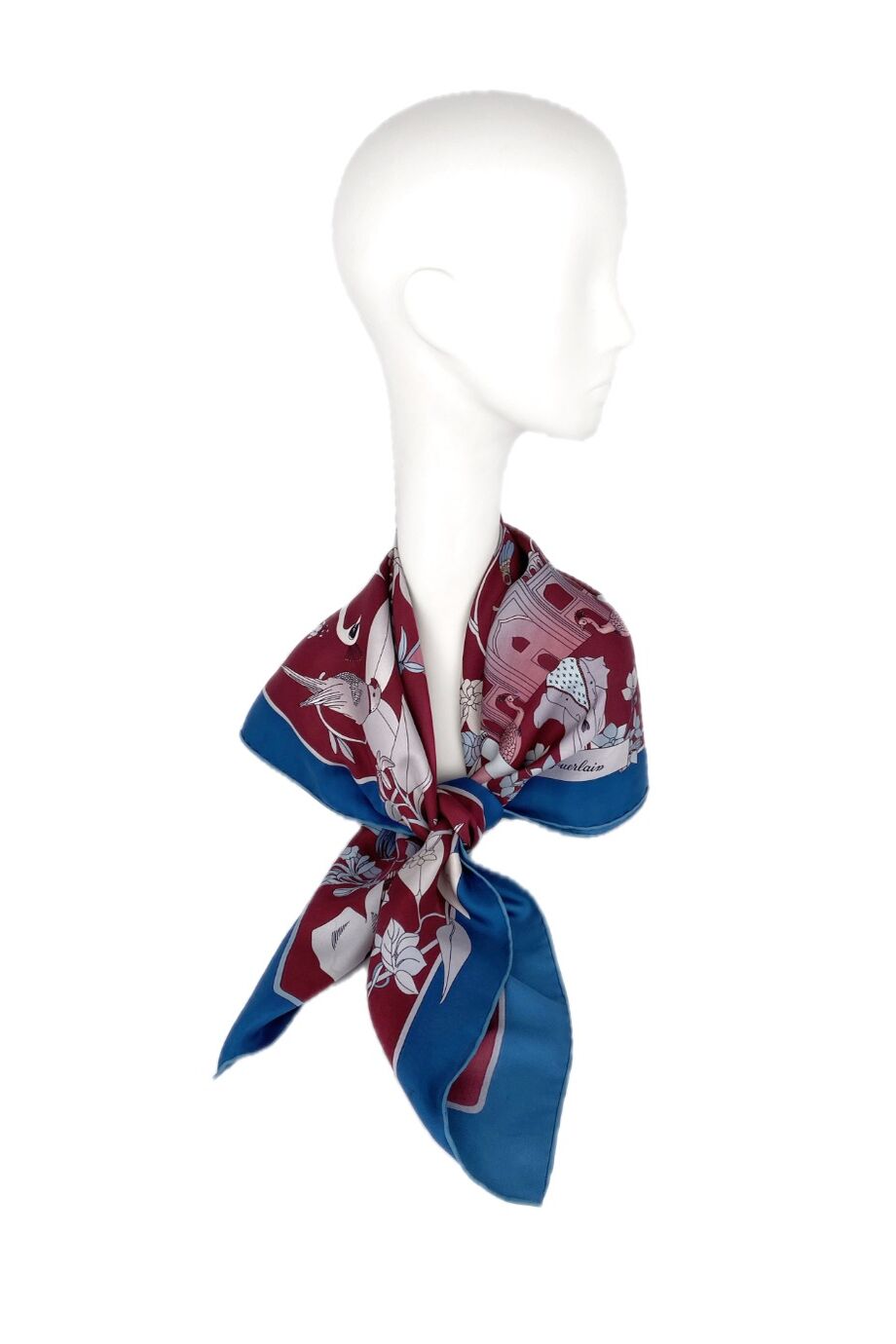 image 3 Шелковый платок бордового цвета с синей окантовкой