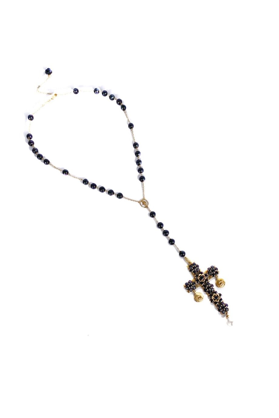 image 1 Золотое ожерелье Sicily Rosary с черными сапфирами