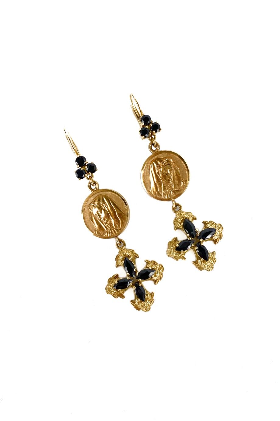 image 1 Золотые серьги Sicily Rosary с черными сапфирами