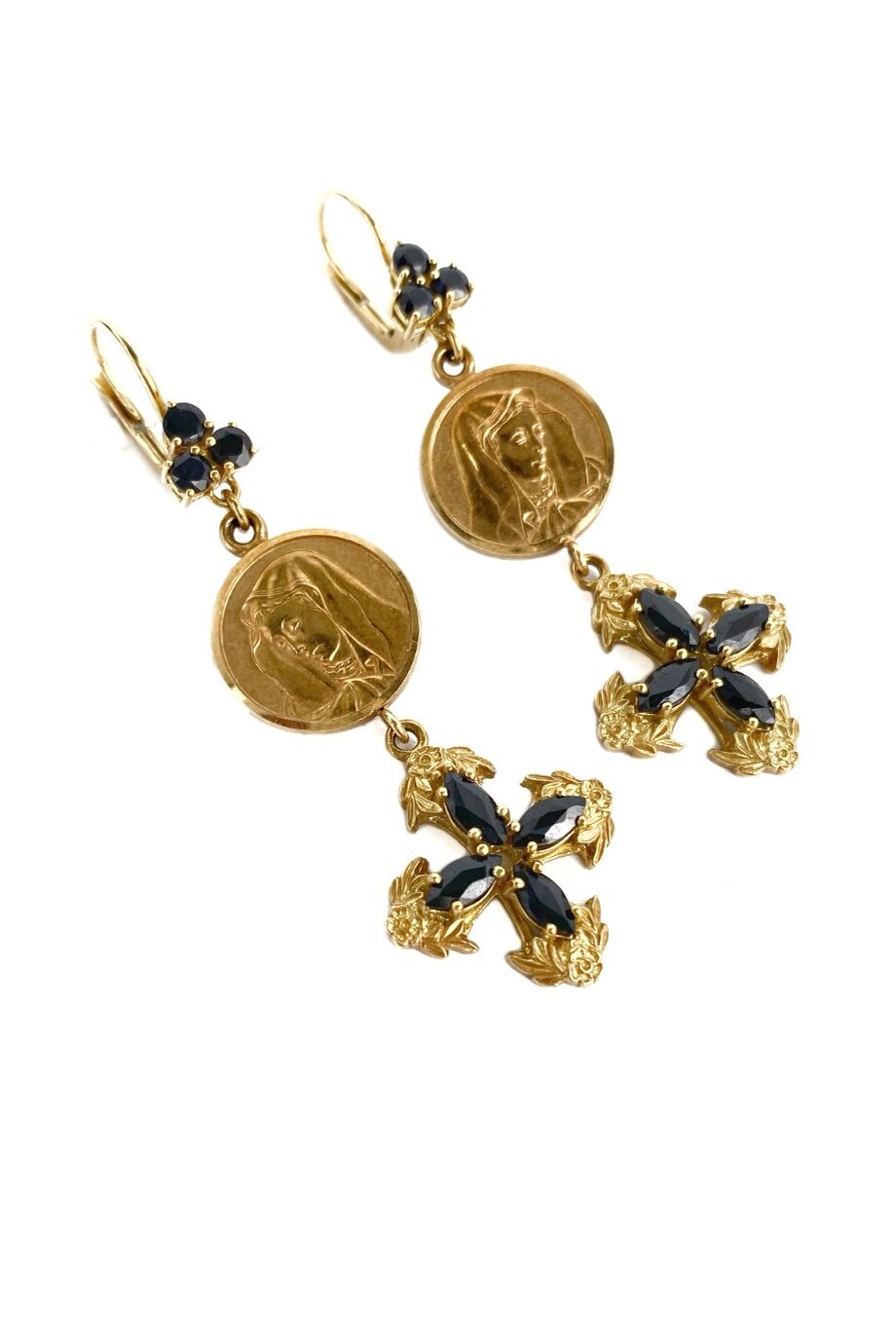image 2 Золотые серьги Sicily Rosary с черными сапфирами